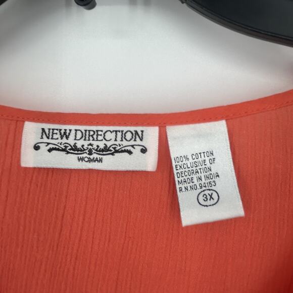 New Direction Boho Gauzy Top Orange Embroidered Western Split Neck Size 3X - Picture 10 of 10